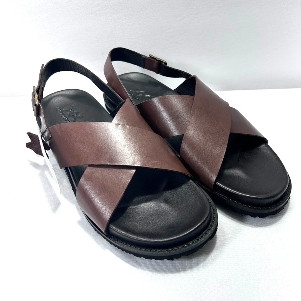 Men's Brown Leather Cross-Strap Slingback Sandals
